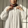 Bow Tie Oversized Shirt White wholesale shirt view 2 - Hicabistan Turkey factory