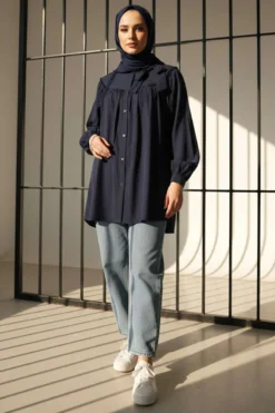 Bow Tie Oversized Shirt Navy Blue