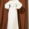 Bow-Tie Embellished Evening Dress Cream
