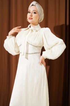 Vista alternativa di Bow-Tie Embellished Evening Dress Cream