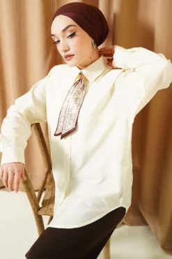Shirt with Neck Scarf Cream