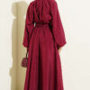 Collared Pleated Skirt Two-Piece Set Burgundy en gros clothing set view 3 - Hicabistan usine Turquie