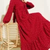 Anchor Pattern Dress with Tie Neck Burgundy