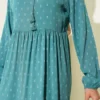 Anchor Pattern Dress with Tie Neck Petrol wholesale dress view 4 - Hicabistan Turkey factory