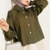 Collared Ruffle Sleeve Short Shirt Khaki