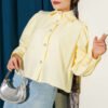 Collared Ruffle Sleeve Short Shirt Yellow