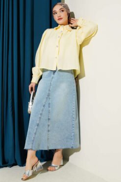 Vue alternative de Collared Ruffle Sleeve Short Shirt Yellow