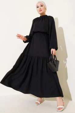 Gathered Collar Skirted Two-Piece Set Black