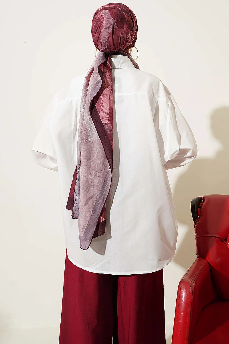 Loose Fit Shirt with Ties at the Collar Ecru بالجملة shirt view 3 - Hicabistan مصنع تركيا