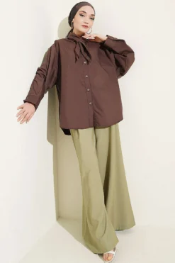 Alternative view of Loose Fit Shirt with Ties at the Collar Brown