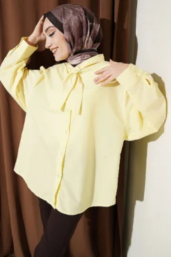 Loose Fit Shirt with Ties at the Collar Yellow