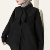 Loose Fit Shirt with Ties at the Collar Black wholesale shirt - Hicabistan Turkey factory