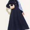 Tie Neck Skirt Set Navy Blue