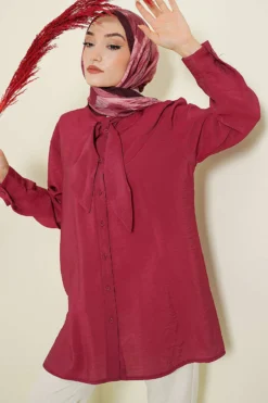 Loose Tie-Neck Shirt Burgundy
