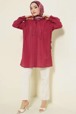 Alternative view of Loose Tie-Neck Shirt Burgundy