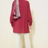 Loose Tie-Neck Shirt Burgundy all'ingrosso shirt view 3 - Hicabistan fabbrica Turchia