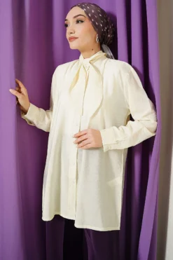 Loose Tie-Neck Shirt Cream