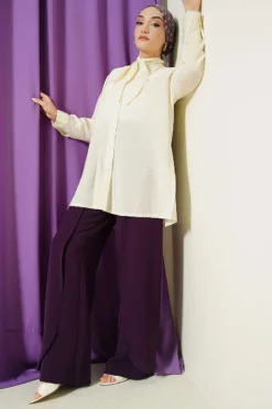 Alternative view of Loose Tie-Neck Shirt Cream