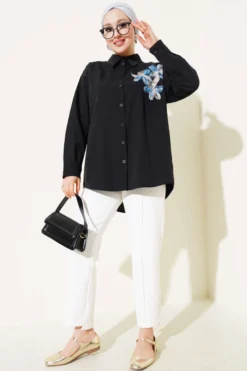 Alternative view of Tulle Flower Collar Shirt Black
