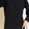 Shirt with Stone-Embellished Collar and Cuffs Black wholesale shirt view 4 - Hicabistan Turkey factory