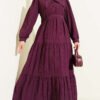 Tie-Neck Half-Button Dress Plum