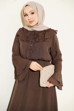 Alternative view of Ruffled Collar Brit Buttoned Skirt Set Brown