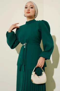 Alternative view of Side Gathered Pleated Skirt Two-Piece Set Emerald