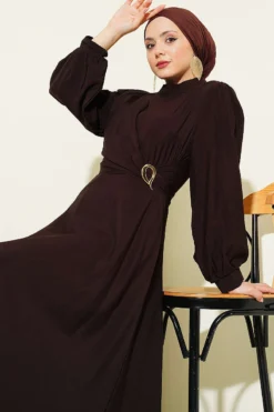 Side Tied Dress with Gold Accessories Brown