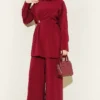 Side Tied Modal Two-Piece Set Burgundy wholesale clothing set view 2 - Hicabistan Turkey factory
