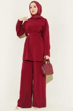 Alternative view of Side Tied Modal Two-Piece Set Burgundy