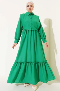 Dress with Side Ties and Vest, Elastic Waist en gros dress - Hicabistan usine Turquie