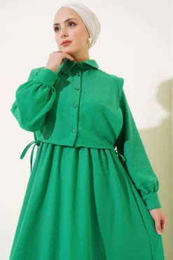 Dress with Side Ties and Vest, Elastic Waist en gros dress view 2 - Hicabistan usine Turquie