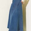 Side Button Flared Denim Skirt Blue