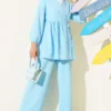 Side Tie Tree Bark Two-Piece Set Blue