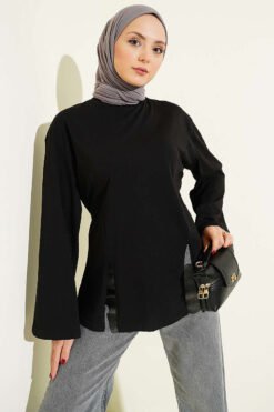 Side Tie Slit Tunic Black