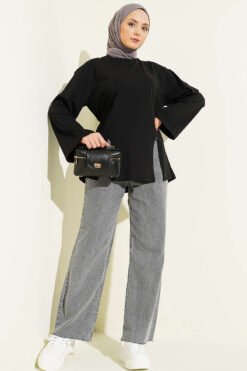 منظر بديل لـ Side Tie Slit Tunic Black