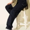 Mom Jeans with Side Belt Buckle Navy Blue
