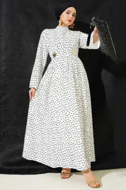 Belted Polka Dot Trousers Dress White