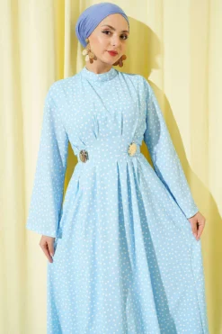 Vue alternative de Belted Polka Dot Trousers Dress Blue