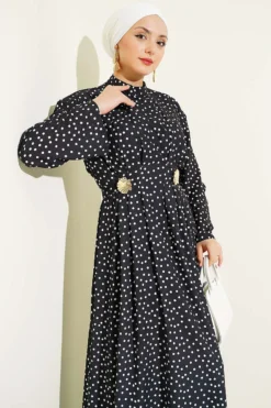Vue alternative de Belted Polka Dot Trousers Dress Black