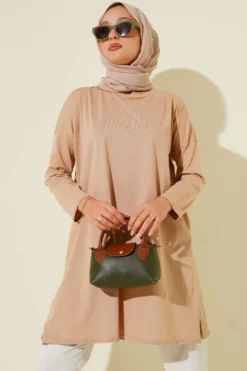 Side Slit Basic Tunic Camel