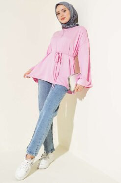منظر بديل لـ Side Slit Double Sleeve Tunic Pink