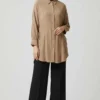 Side Gathered Crinkled Shirt Beige en gros shirt view 2 - Hicabistan usine Turquie