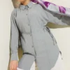 Side Gathered Crinkled Shirt Grey Großhandel shirt - Hicabistan Türkei Fabrik
