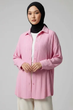 Side Gathered Crinkled Shirt Pink