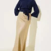Side Tied Detail Short Shirt Navy Blue wholesale shirt view 2 - Hicabistan Turkey factory