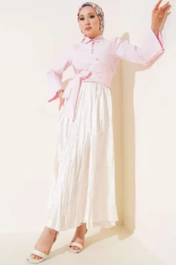 Alternative view of Side Tied Cross Button Short Shirt Pink