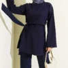 Side Tied Double Set Navy Blue