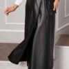Side-Tie Leather Skirt Black Großhandel skirt view 2 - Hicabistan Türkei Fabrik