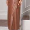 Side-Tie Leather Skirt Tan al por mayor skirt view 4 - Hicabistan fábrica Turquía